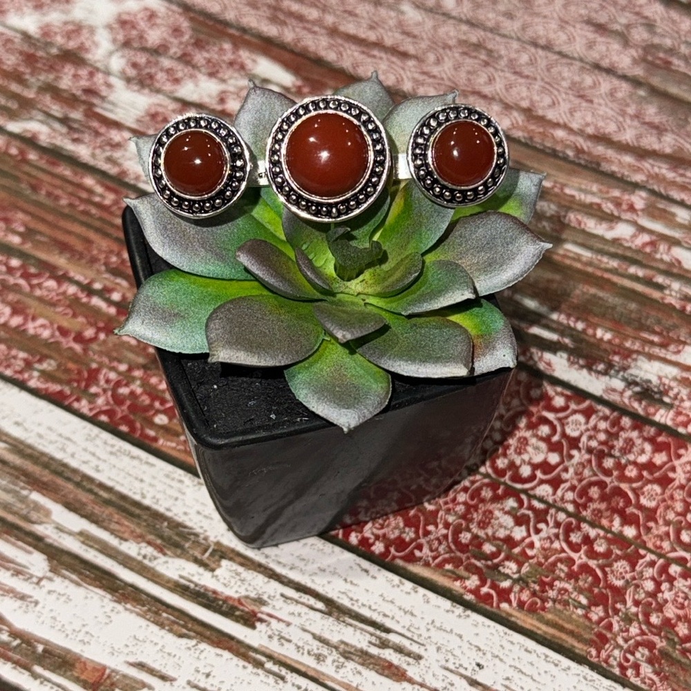 Double Carnelian Silver Ring - image 2